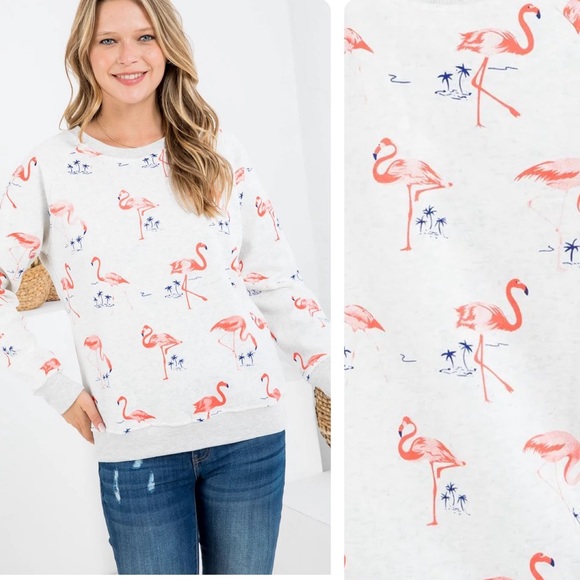 𦩠Flamingo Animal Print Pullover Sweater Sweatshirt - Picture 7 of 7